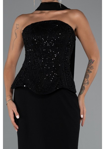 Pullu Straplez Peplum Kesim Uzun Abiye Elbise ABU5320 modelleri