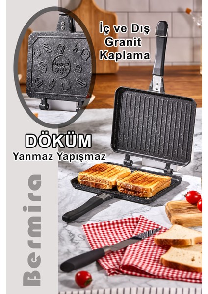Siyah Granit Döküm Ocak Üstü El Tost Makinesi, Pratik ve Dayanıklı Tasarım