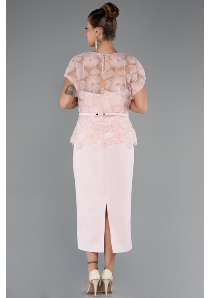 Kısa Kol Desenli Midi Dantel Büyük Beden Abiye ABK2448 fiyatları