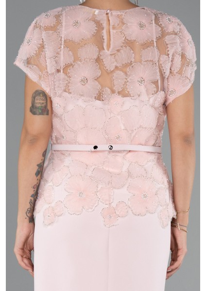 Kısa Kol Desenli Midi Dantel Büyük Beden Abiye ABK2448 fırsatları