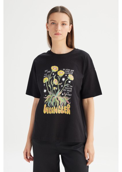 %100 Pamuk Loose Fit Rahat Kesim Bisiklet Yaka Tişört