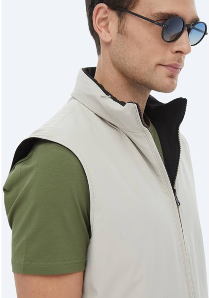 Siyah Regular Fit Gizli Kapüşon Casual Dokuma Çift Taraflı Spor Yelek