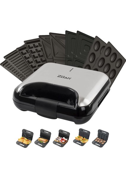 Çok Renkli 5'li Arada Sandviç ve Tost Makinesi, 800W, Değiştirilebilir Plakalar