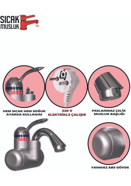 Duvara Monteli Elektrikli Ani Su Isıtıcı, Termal Şofben, Musluk Dsg-5s, Gümüş Renk modelleri