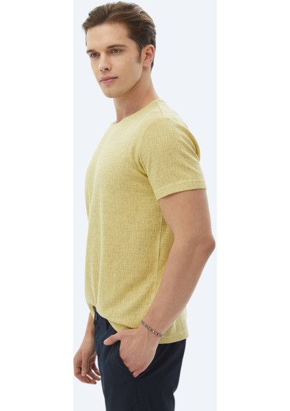 Limon Küfü Jakarlı Bisiklet Yaka Pamuk Karışımlı T-Shirt