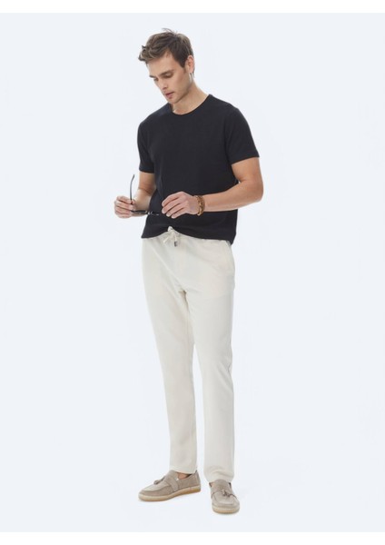 Siyah Jakarlı Bisiklet Yaka Pamuk Karışımlı T-Shirt