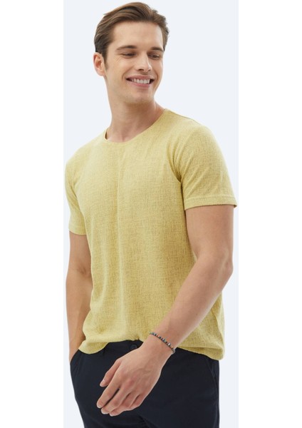 Limon Küfü Jakarlı Bisiklet Yaka Pamuk Karışımlı T-Shirt