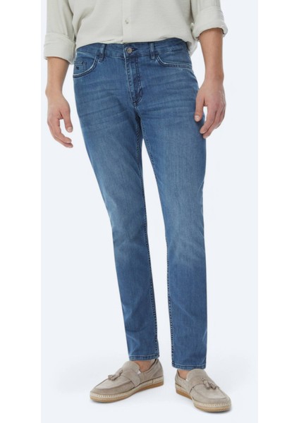 Lacivert Slim Fit Denim Pamuk Karışımlı Pantolon