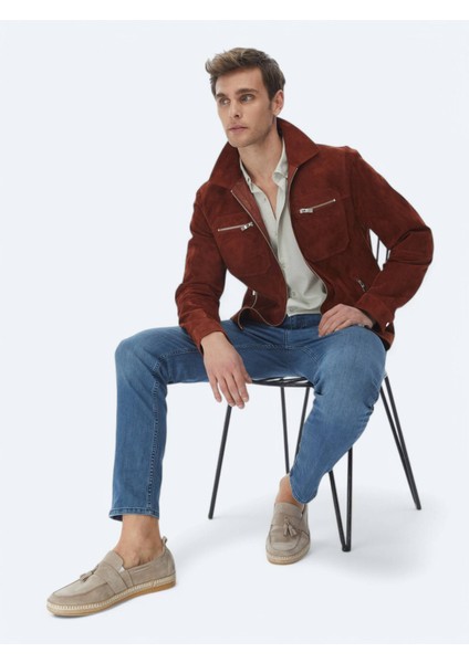 Lacivert Slim Fit Denim Pamuk Karışımlı Pantolon