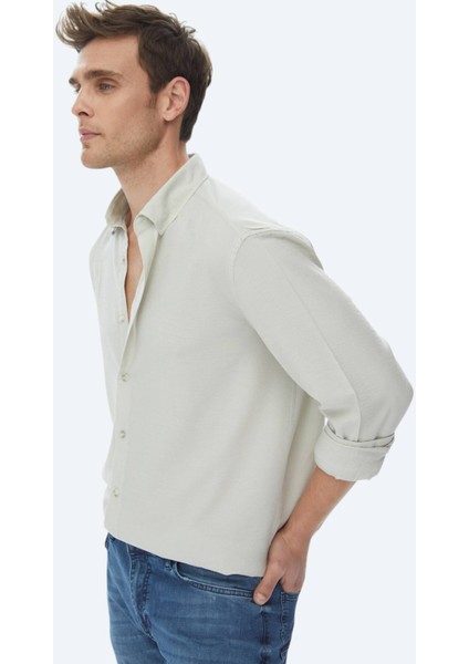 Açık Haki Regular Fit Dokuma Casual Gömlek