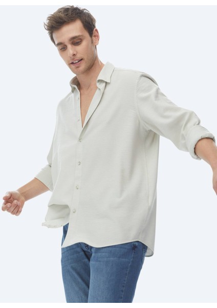 Açık Haki Regular Fit Dokuma Casual Gömlek