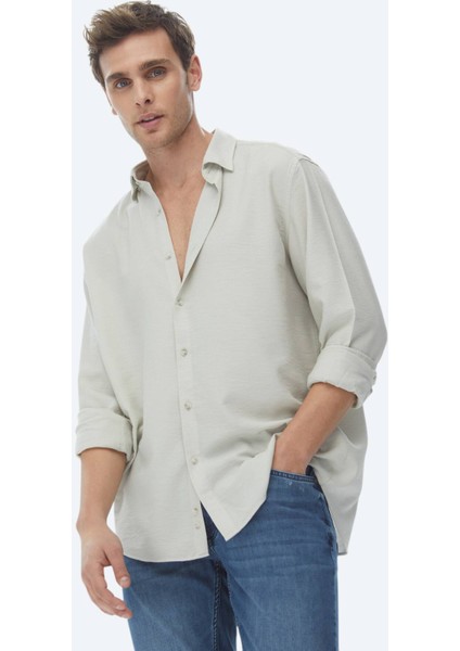 Açık Haki Regular Fit Dokuma Casual Gömlek