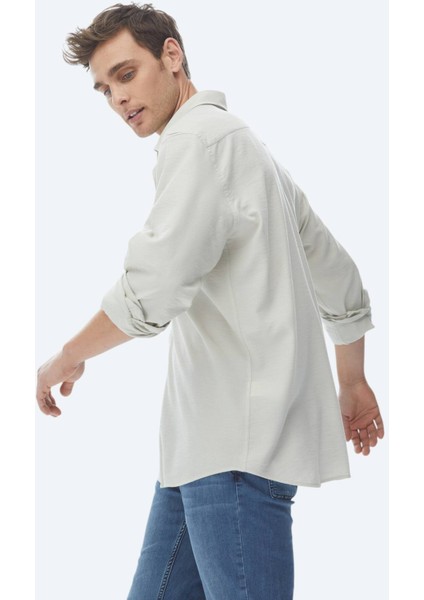 Açık Haki Regular Fit Dokuma Casual Gömlek