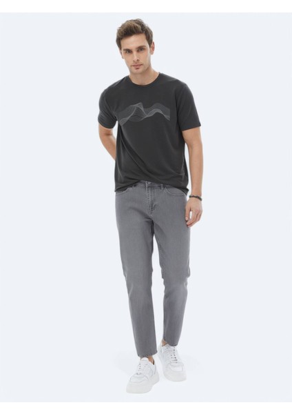 Gri Slim Fit Denim Pamuk Karışımlı Pantolon