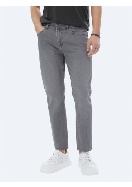 Gri Slim Fit Denim Pamuk Karışımlı Pantolon