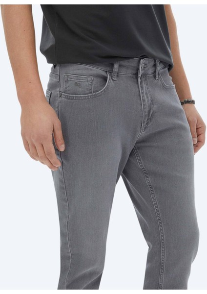 Gri Slim Fit Denim Pamuk Karışımlı Pantolon