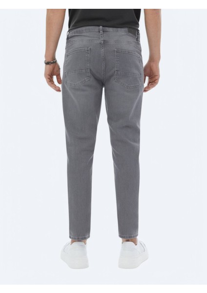 Gri Slim Fit Denim Pamuk Karışımlı Pantolon