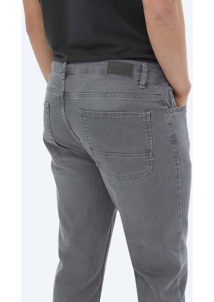 Gri Slim Fit Denim Pamuk Karışımlı Pantolon