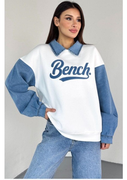 Jean Detaylı Gömlek Yaka Sweatshirt