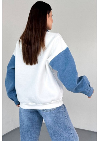 Jean Detaylı Gömlek Yaka Sweatshirt modelleri