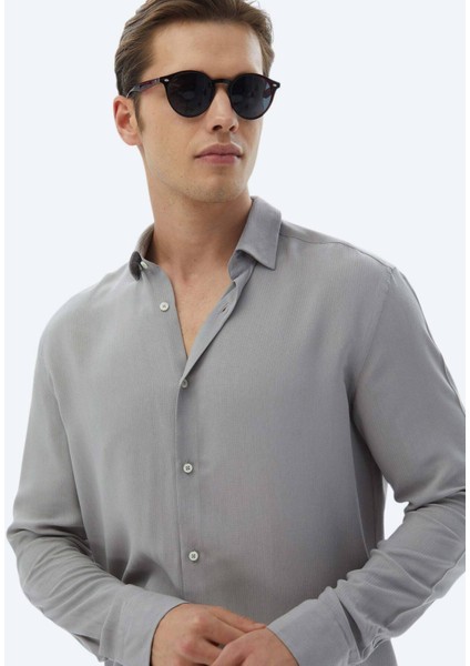 Gri Düz Regular Fit Dokuma Casual Gömlek