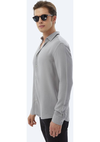 Gri Düz Regular Fit Dokuma Casual Gömlek