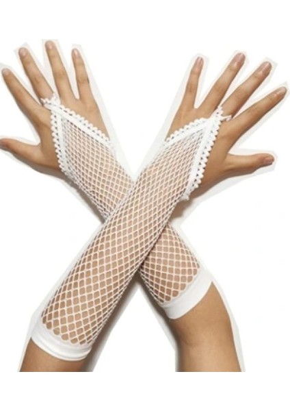 Örgü Beyaz Parmak Arası File Eldiven 26 cm