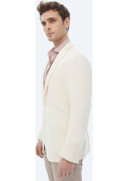 Ekru Düz Modern Fit Örme Ceket