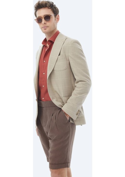 Vizon Kareli Modern Fit Yün Karışımlı Ceket