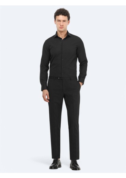 Siyah Düz Regular Fit Dokuma Klasik Pamuk Karışımlı Gömlek indirimleri
