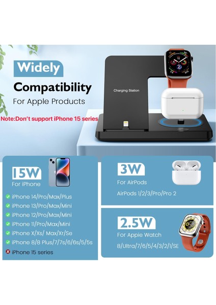 Wirelles Kablosuz Magsafe Sarj Destekli 3in1 Katlanabilir Çoklu Hızlı Sarj Standı modelleri