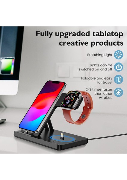 Wirelles Kablosuz Magsafe Sarj Destekli 3in1 Katlanabilir Çoklu Hızlı Sarj Standı indirimleri