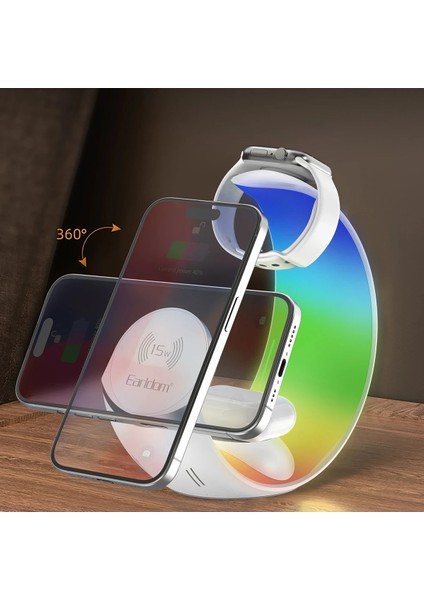 Rgb Gece Lambalı 15W Hızlı Sarj Destekli 4in1 Taşınılabilir Çoklu Sarj Stand Istasyonu indirimleri
