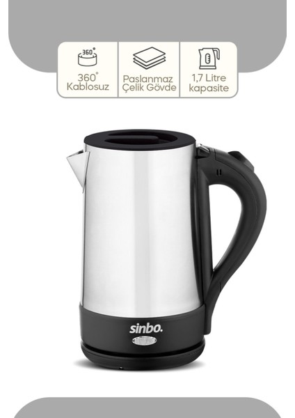 Kablosuz Paslanmaz Çelik Su Isıtıcı Beyaz 8022