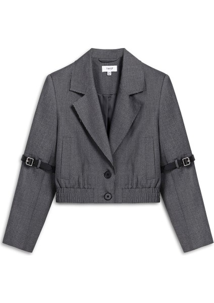 Suni Deri Kemerli Crop Blazer TW6250106019036 indirimleri