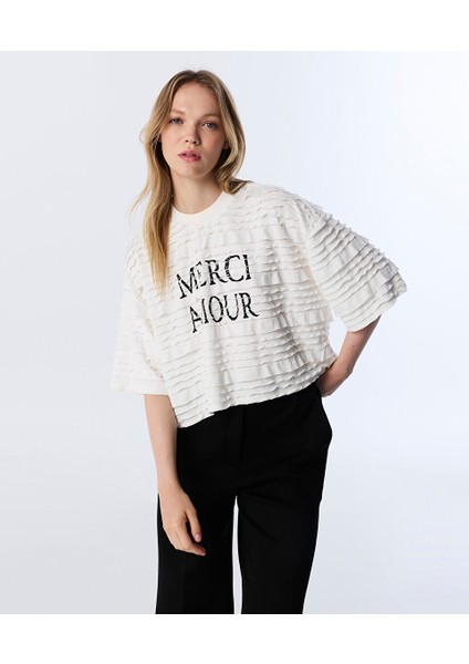 Slogan Baskılı Dokulu Tişört TW6250070117018 indirimleri