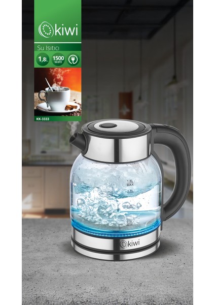 Cam ve Çelik Tabanlı Şık Su Isıtıcısı, Dayanıklı ve Modern Tasarım