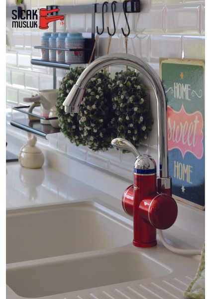 Kırmızı Elektrikli Ani Su Isıtıcı, Termal Şofben ve Musluk, Pratik ve Şık Tasarım fiyatları