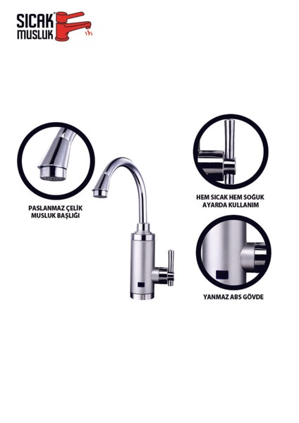 Gümüş Renkli Elektrikli Anlık Su Isıtıcı, Lavabo Monteli, Pratik ve Şık Tasarım fırsatları