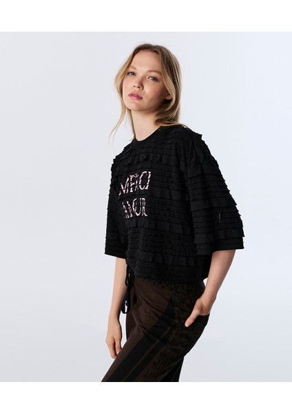 Slogan Baskılı Dokulu Tişört TW6250070117001 modelleri