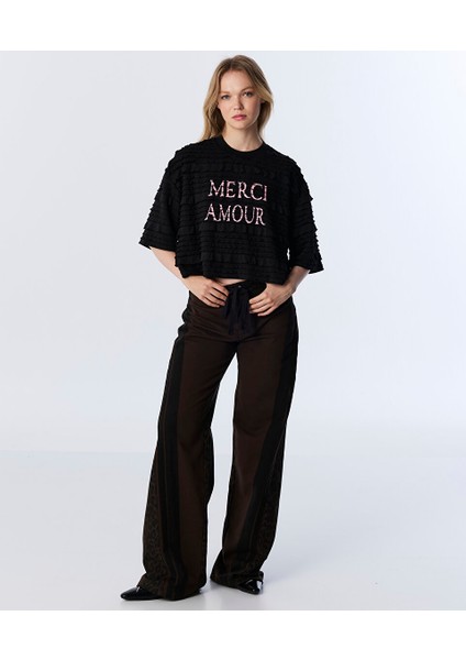 Slogan Baskılı Dokulu Tişört TW6250070117001 fırsatları