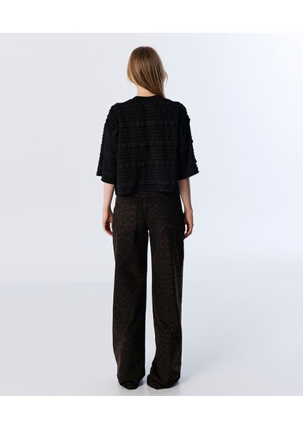 Slogan Baskılı Dokulu Tişört TW6250070117001