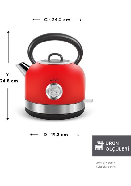 Kırmızı Retro Su Isıtıcısı 2200W, Şık ve Pratik Tasarım fiyatları