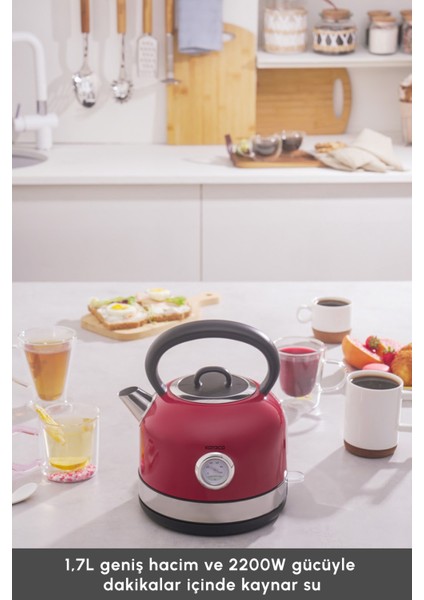 Kırmızı Retro Su Isıtıcısı 2200W, Şık ve Pratik Tasarım modelleri
