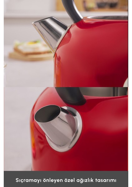 Kırmızı Retro Su Isıtıcısı 2200W, Şık ve Pratik Tasarım