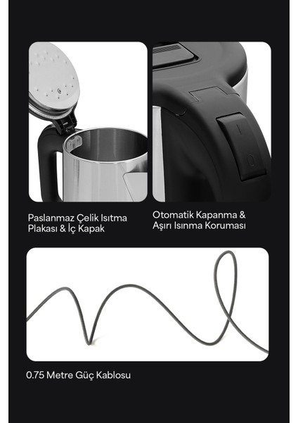 2,5l Paslanmaz Çelik Su Isıtıcı 1500W Gri fırsatları