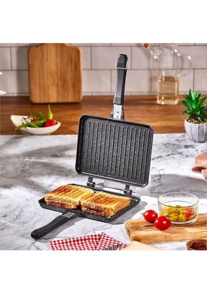 Çift Taraflı Döküm Tost ve Sandviç Tavası, Granit Efektli, Yanmaz ve Yapışmaz, Siyah fiyatları