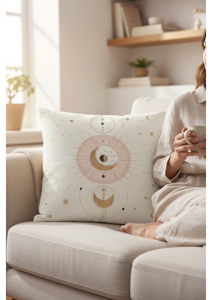 Dekoratif Çerçeveli Figürlü Dolgulu Yastık Hediye Pamuk Kırlent Minder 43X43 cm