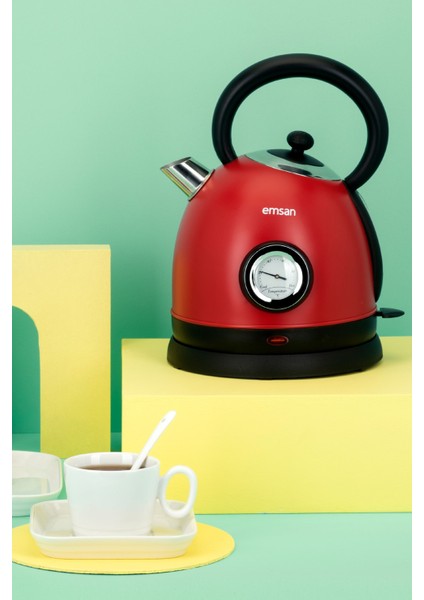 Kırmızı Renkli Modern Çay Kaynatıcı, Şık ve Kullanışlı Tasarım