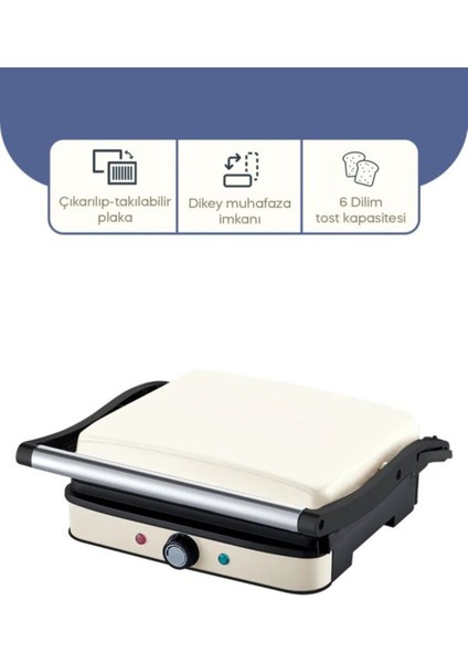 Krem Renkli 2000W Tost Makinesi, Hızlı ve Pratik Lezzetler Için Uygun